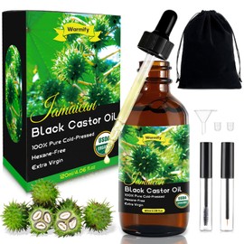Jamaican Black Castor Oil - Organic Cold Pressed Black Castor Oil in Unrefined Glass Bottles for Hair Growth, Eyebrow Nourishment, Skin Care,and Belly Fat
