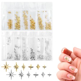 400pcs 3D Gold Silver Star Charms for Nails, 6 Styles Gem Star Rhinestone Jewelry for Nails, Crystal Fashionable Nail Decorations, Nail Stud and Art Supplies Accessories Set for Girls Women