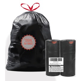 BEIDOU-PAC 13 Gallon Trash Bags Drawstring, 50 Count Bulk, Black & Unscented Garbage Bags, Multi-purpose Tall Kitchen Trash Bags Can Liners for Business Home Commercial and Industrial