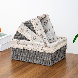 Small wicker basket for organizing bathroom tabletop storage baskets, drawer toilet tank organizer baskets (grey)