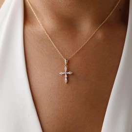 Sargetou Cross Necklace for Women 14K Gold Plated Sideway Cross Choker Charm Necklace Faith Jewelry