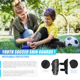 Shin Guards Soccer Youth Kids Boys Girls Toddler Shin Pads Child EVA Cushion Protection Reduce Shocks Injurie Calf Protective Gear Suitable for 4 5 6 7 8 9 10 11 12 Years Old (S, Black)