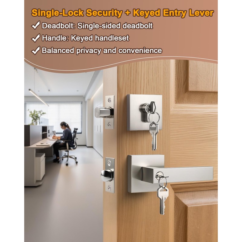 KNOBWELL 3 Pack Keyed Alike Nickel Front Door Handle and