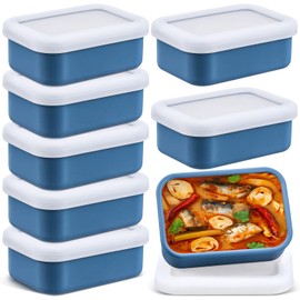 Nuogo 8 Pcs 1 Cup Silicone Freezer Containers with Lid Soup Freezer Molds Silicone Soup Containers Rectangle Trays Reusable Food Preserving Tray Ice Trays for Soups Sauces Stews(Dark Blue)