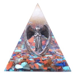 rockcloud Praying Angel Orgone Pyramid with Multi Crystal Stones Healing Orgonite Generator for Protection Yoga Meditation