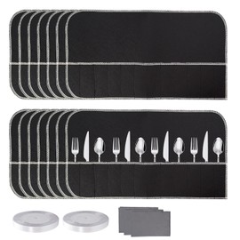 TANEMUDO 14 Pcs Anti Tarnish Silver Storage Bags with 2 Ribbons, 3 Silver Polishing Cloths, Anti Tarnish Flatware Protector Bags Felt Flatware Organizer for Kitchen Cutlery Utensils