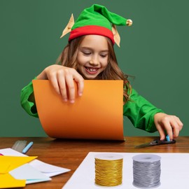 2 Rolls Metallic Stretch Cord Elastic Cords Ribbon Metallic Tinsel Cord Rope for Gift Wrapping, Hanging Ornaments,Jewelry Making,1 mm 120 Yards (Gold and Silver)