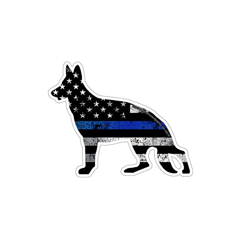 Thin Blue Line Dog Cutout Grunge Flag Sticker 2 Pack