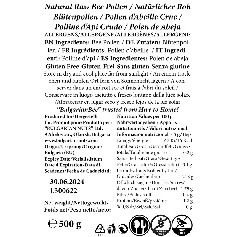 500 g Raw Bee Pollen Wildflowers and Forest Herbs, Unheated,