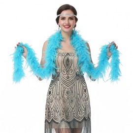 SHATCHI 180cm 60G Thick Hen Night Accessory Fancy Dress Party Flapper Boas 1920'S Burlesque Feathers, Light Blue