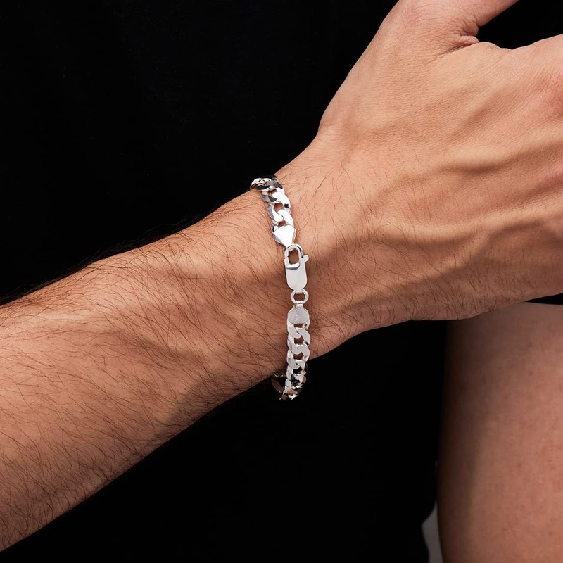 Treasure Bay Mens Solid 925 Sterling Silver Chain Bracelet -