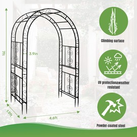 Solaroxy 7FT Black Garden Arbor Trellis, Outdoor Metal Garden Arch for Climbing Plants Flowers Vines, Metal Lightweight Wedding Decoration Frame Archway for Lawn Bridal Party Ceremony Holiday Event