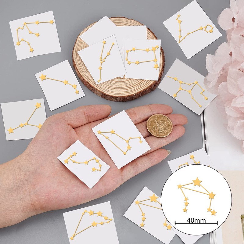 OLYCRAFT 12pcs Metal Sticker Resin Sticker 12 Constellation 4x4cm Metal
