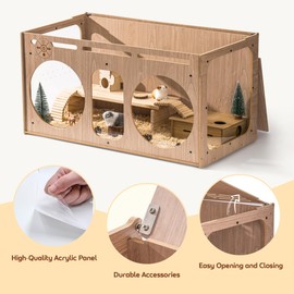 Mewoo Large Wooden Hamster Cage(40.3" L) with Openable Top and Acrylic Panels - Ideal Habitat for Hamsters, Gerbils, and Other Small Rodents