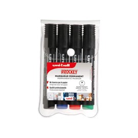 uni-ball 242438000 1.2-1.8 mm PM-122 Prockey Bullet Tip Permanent Markers - Assorted Colours (Pack of 4)
