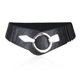 SLAXJNE 1 Piece Women's Belt, Elastic Wide Belt, Silver Buckle Belt, Dress Belt, Cinch Belt, black