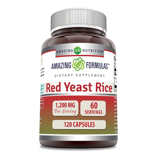 Amazing Formulas Red Yeast Rice 1200mg Per Serving 120 Capsules Supplement (Non-GMO, Gluten Free)