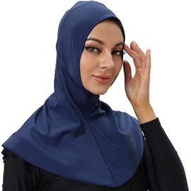 ShuoBeiter Solid color women's swimming cap adjustable Muslim full-coverage shawl cap full-coverage neck protection hijab (Blue)