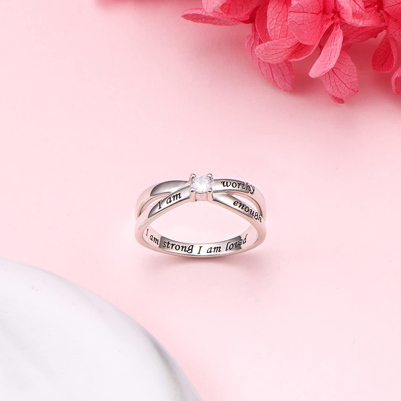 Anillo de plata de ley 925 con texto "I Am