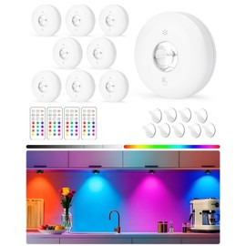 Yiliaw LED Puck Lights with Remote, Magnetic AAA Battery Operated Light, Under Cabinet Lighting, Tap Lights with Dimmer & Timmer for Kitchen, Closet, Shelf - 9 Pack, White