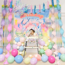 Fairy First Birthday Decorations Party Supplies,1st Birthday Decorations Girl ,Ocean Of Pink First Birthday Decorations For Girl,First Birthday Backdrop, High Chair Decorations, Crown
