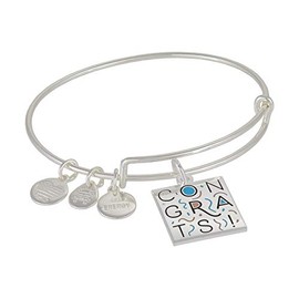 Alex and Ani Occasions Expandable Bangle for Women, Congrats Charm, Shiny Silver Finish, 2 to 3.5 in, One Size (A21EBCONGRATSS)
