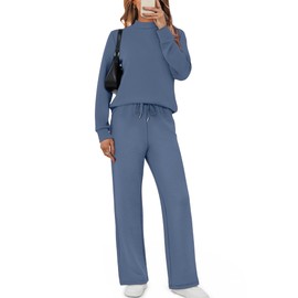 SAMPEEL Lounge Sets for Women Two Piece Outfits Casual 2 Piece Sweatsuits Tracksuit Set Womens Fall Fashion 2025 Sweatpants Winter Clothing Mock Neck Sweat Set Loungewear Matching Sets Dusty Blue XL