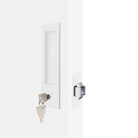Dontay Pocket Door Handle, Modern Rectangular Keyed Entry Function, (Bed/Bath) Pull Latch, Recessed Sliding Door Hardware for 1 3/8” to 2 3/16” Thickness (Keyed Entry Lock, White, 2 Pack)