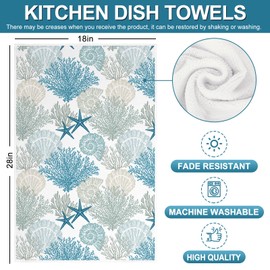 JarThenaAMCS Ocean Kitchen Towel Coral Seashell Starfish Dish Towel 18 x 28 Inch Blue Sea Hand Drying Tea Towel for Summer Cooking Baking Party Supplies, 2Pcs