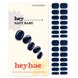 Heyhae Semi Cured Gel Nail Strips | No LED Lamp Needed | Summer, Solid, Navy | Easy Apply & Remove, Salon Quality | Includes 28 Strips, 1 Prep Pads, Nail File & Wooden stick - Hey, Navy Baby