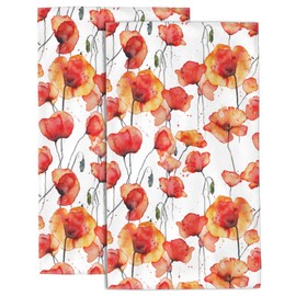 Wotinsi Red Poppies Hand Towel,Poppy Flowers Hand Bath Towels Set of 2 Dish Towels Soft Absorbent Decorative Hand Towels for Bathroom Kitchen Yoga Home Decor 14 x 28 in