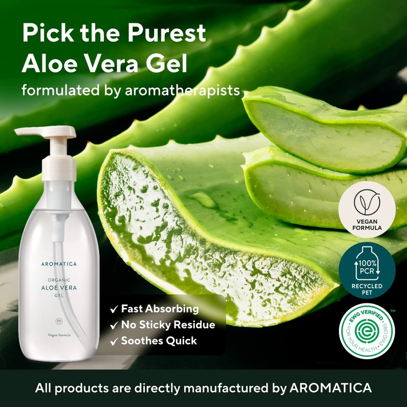 AROMATICA Organic/Soothing Aloe Vera Gel 10.14oz / 300ml, Soothing, Cooling,