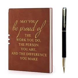Qwrqwr Thank you Gifts A5 Notebook and Pen Set from Friend Appreciation Leaving Gifts for Employee Coworker Nurse Teacher Colleagues Author Use 200 Pages PU Leather Journal Book (Brown)