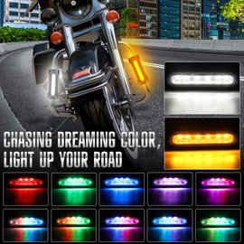 OPL5 Motorcycle Highway Bar Lights Switchback Driving Lights Led Amber Turn Signals White Driving RGB Atmosphere LED Crash Bar Lights for 1-1/4 inch Crash Bars Touring Bikes Motorcycle Lights (Black)