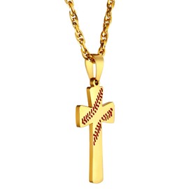 PROSTEEL Gold Plated Necklaces Baseball Chain Mens Cross Necklace Pendant Baseball Cross Necklace for Men