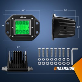 Nilight Flush Mount LED Light Pods 2 PCS 42 W Green Upgraded Spot Flood Combo Bumper Driving Fog Lights Fishing Hunting Emergency Safety Signal Light for UTV Pickup Van Boat Tractor