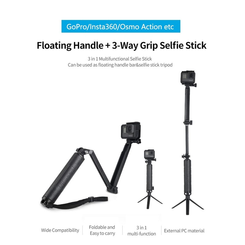 Waterproof Selfie Stick Floating Hand Grip + 3-Way Grip Arm