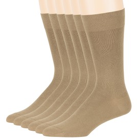 7BIGSTARS KINGDOM Men's Dress Socks Cotton - 6 Pack Large - Solid Casual Crew Lightweight Business Work Sock Size 10-13 Shoe 9-12 L Beige