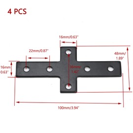 KUMGROT 4 Pcs Cross Mending Plate Heavy-Duty Flat Bracket Carbon Steel Brackets for Wood Knee Plate with Holes Bracket for Truss Pergola and Framing Connecting Brackets, 3.94" x 1.89" x 0.63"
