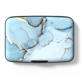 Credit Card Holder, Small RFID Metal Credit Cards Wallet Cute Business Card Holder Pocket ID Case for Women Men, Blue Marble