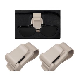 SHMZK 2PCS Sunglass Holder for Car Visor, 2 in 1 Sun Visor Eyeglass Hanger Ticket Card Clip, Multi-Function ABS Ticket Holder Sunglasses Mount for Auto Van Truck, Car Accessories (Beige)
