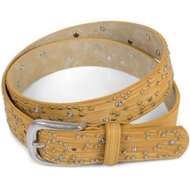 styleBREAKER 03010096 Women's Belt with Star Rivets and Rhinestones, Surface in Brushstroke Look, Vintage Rivet Belt, Can Be Shortened, mustard