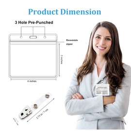 5 Pack Card Protector with Metal Clips 4×3 Inches Health ID Card Clear Plastic Horizontal Name Tag Holders with Clips ID Badge Holder with Metal Clips