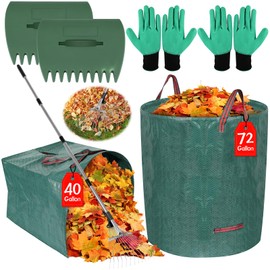 68-Inch Leaf Rake for Lawns with 72 Gallon Reusable Yard Waste Bags Set, Expandable Metal Collapsible Rakes Trash Can Dustpan Type Bags Leaf Scoop Hand Rake Gardening Tools for Shrub Grass Bush Weed