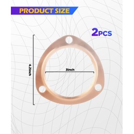 SCUARI 2PCS Exhaust Flange Gasket,Car Accessories Header Gasket,3 Inch Copper Header Exhaust Collector Gaskets,Automotive Exhaust Systems & Parts,Fits All Header Collectors with 3 Bolt Mode (3inch)