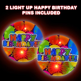 ArtCreativity Light-Up Happy Birthday Button Pins, Set of 2, LED Birthday Shirt Pins with Red Flashing Lights, Birthday Party Essentials, Party Favors for Boys and Girls, Unique Goodie Bag Fillers