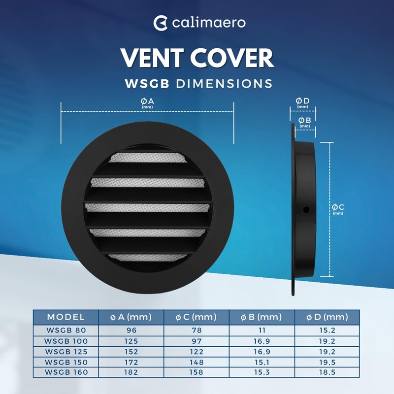 calimaero® WSGB Soffit Vents 4 inch Black Round Grille Vent