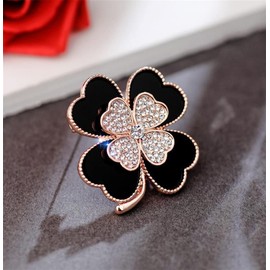 Crystal Black Four Leaf Clover Brooch Charm Rhinestones Lapel Pin Wedding Accessories for Women Clothing Bags Backpacks Gift
