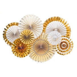 YFFSFDC Paper Fans, 8 Piece Set, Gold, Birthday Decoration, Party Decoration, Birthday, Hinamatsuri, Children's Day, New Year, Wedding, Celebration, Decoration, Boys, Girls