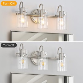 Apenath 3 Lights Vanity Light Fixture, Brushed Nickel Bathroom Wall Sconces, Modern Wall Light with Clear Glass Shade, Farmhouse Wall Mount Porch Wall Lamp for Mirror, Kitchen, Living Room, Workshop
